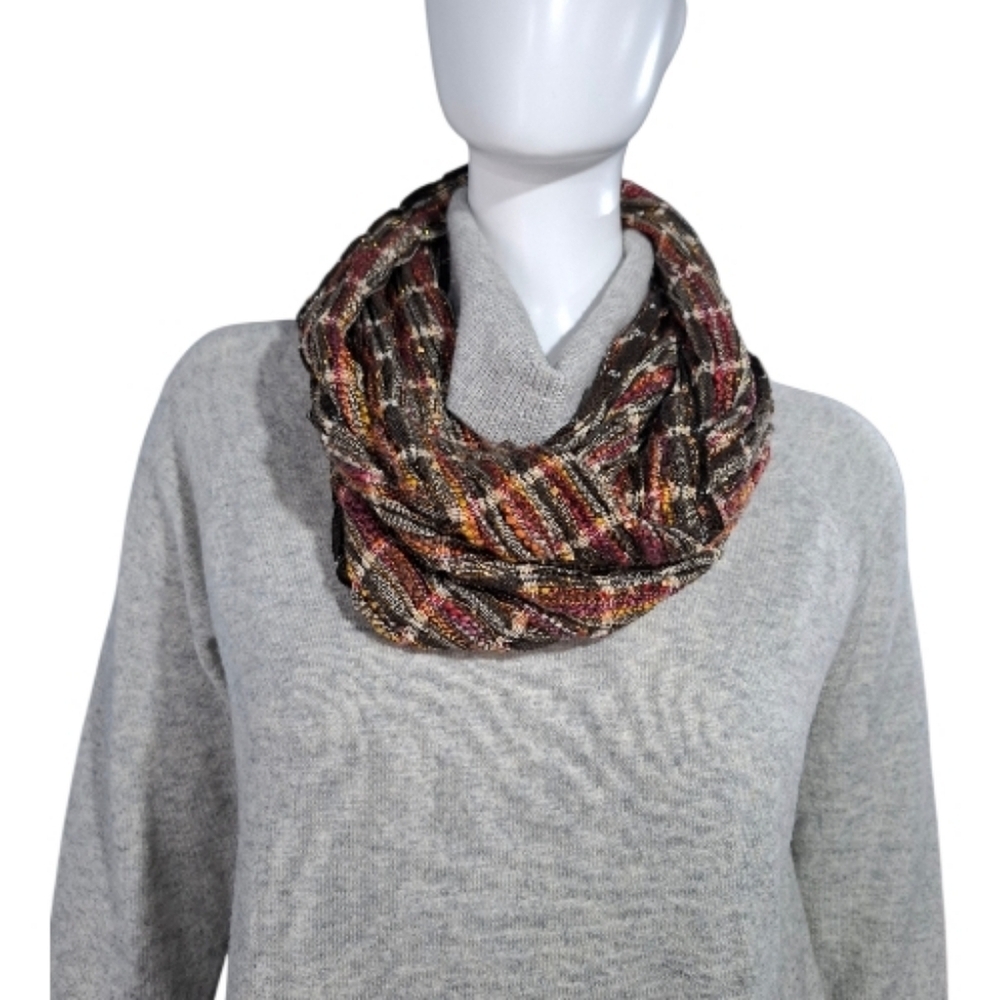 Cejon Nature Multicolor Knit Infinity Scarf Striped Metallic Boho Warm Winter